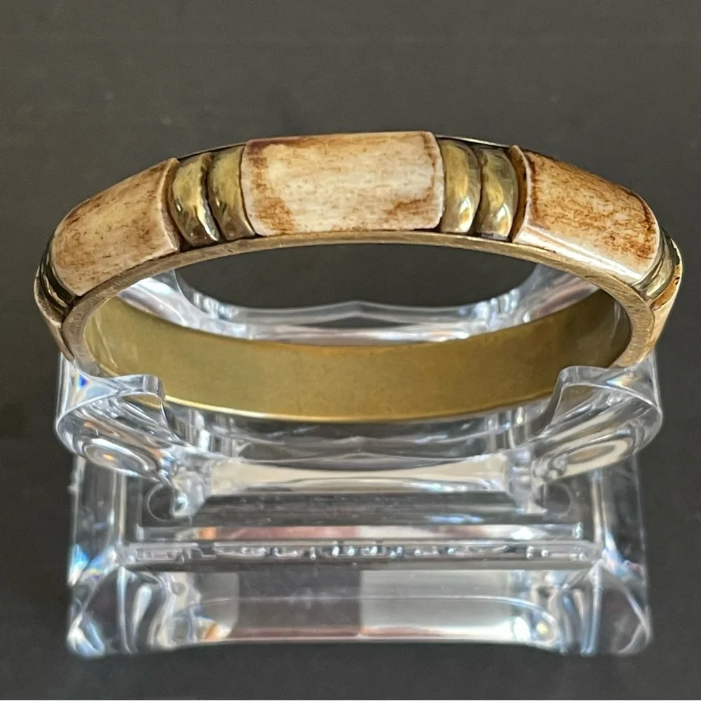 Vintage bone inlay brass bangle.
